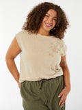 T-shirt à manches courtes brodé Beige - Kiabi