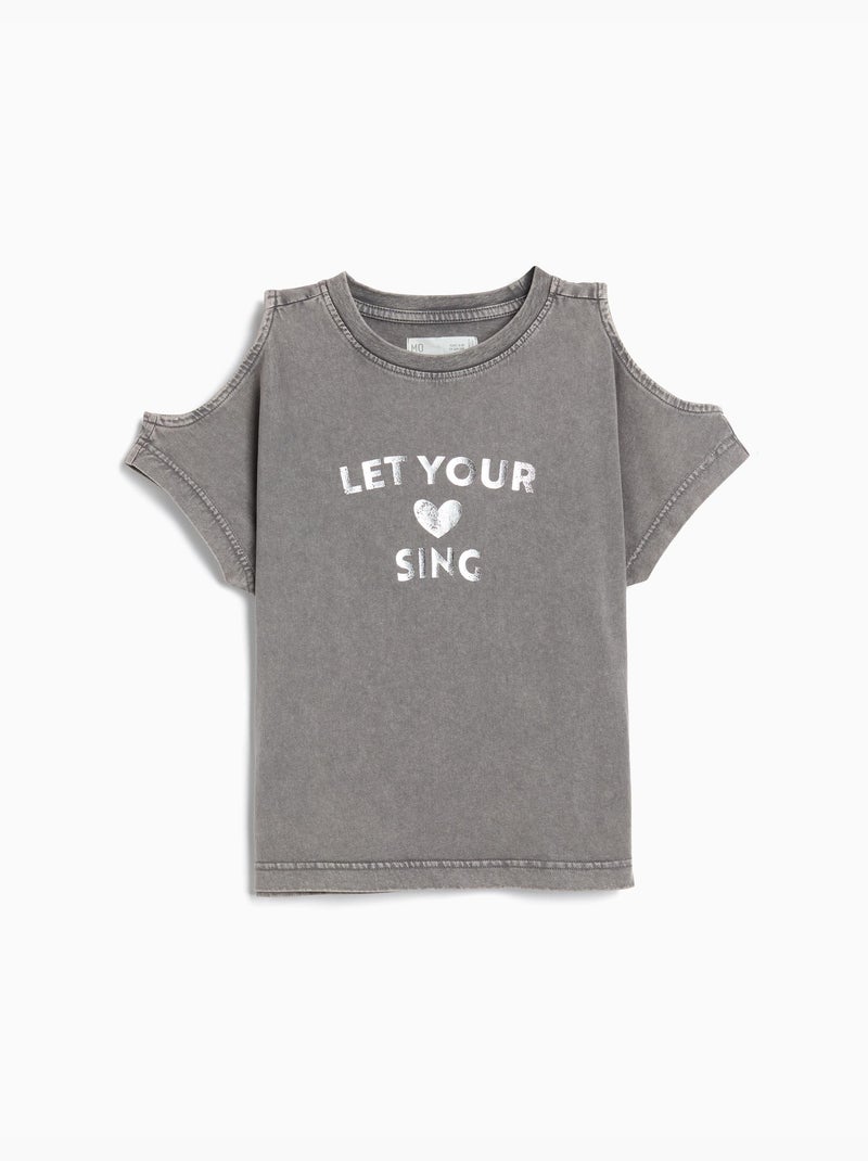 T-shirt à manches courtes découpées, MO Fashion Gris - Kiabi