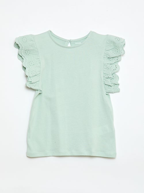 T-shirt à manches courtes en broderies anglaises - Kiabi