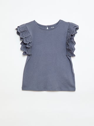 T-shirt à manches courtes en broderies anglaises