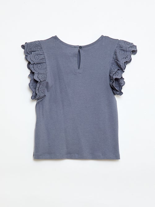 T-shirt à manches courtes en broderies anglaises - Kiabi