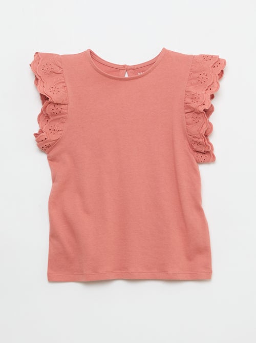 T-shirt à manches courtes en broderies anglaises - Kiabi