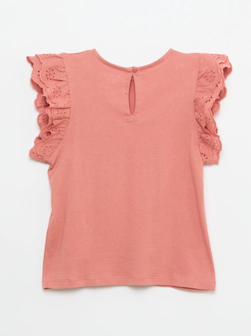 T-shirt à manches courtes en broderies anglaises - Kiabi