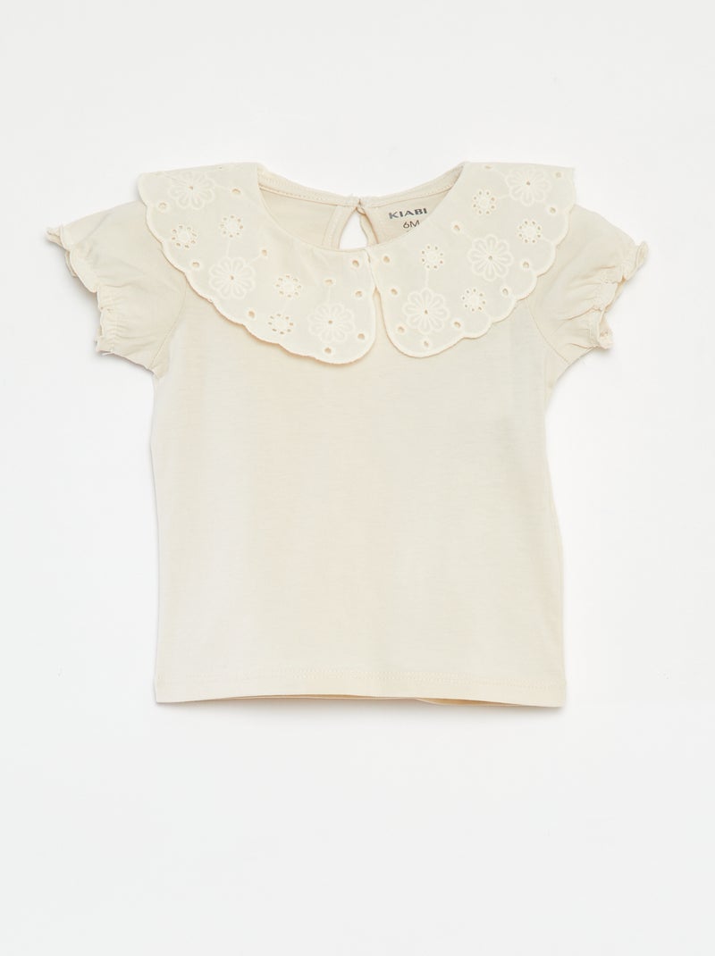 T-shirt à manches courtes et col fantaisiste BLANC - Kiabi