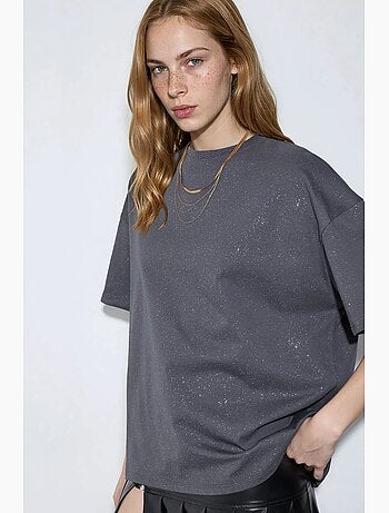 T-shirt à manches courtes et col rond à sequins busem