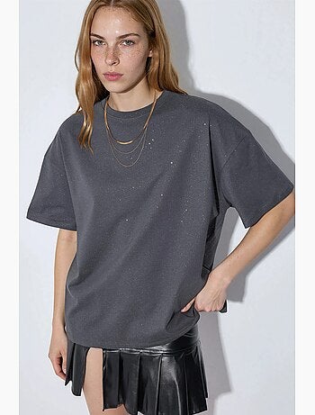 T-shirt à manches courtes et col rond à sequins busem