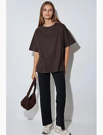 T-shirt à manches courtes et col rond à sequins busem