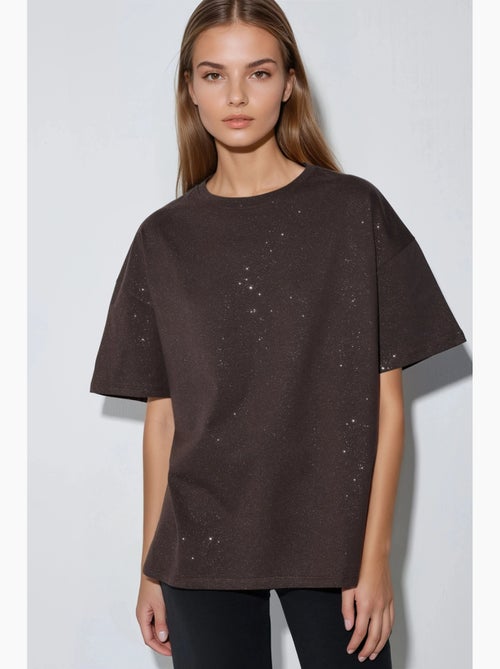 T-shirt à manches courtes et col rond à sequins busem - Kiabi