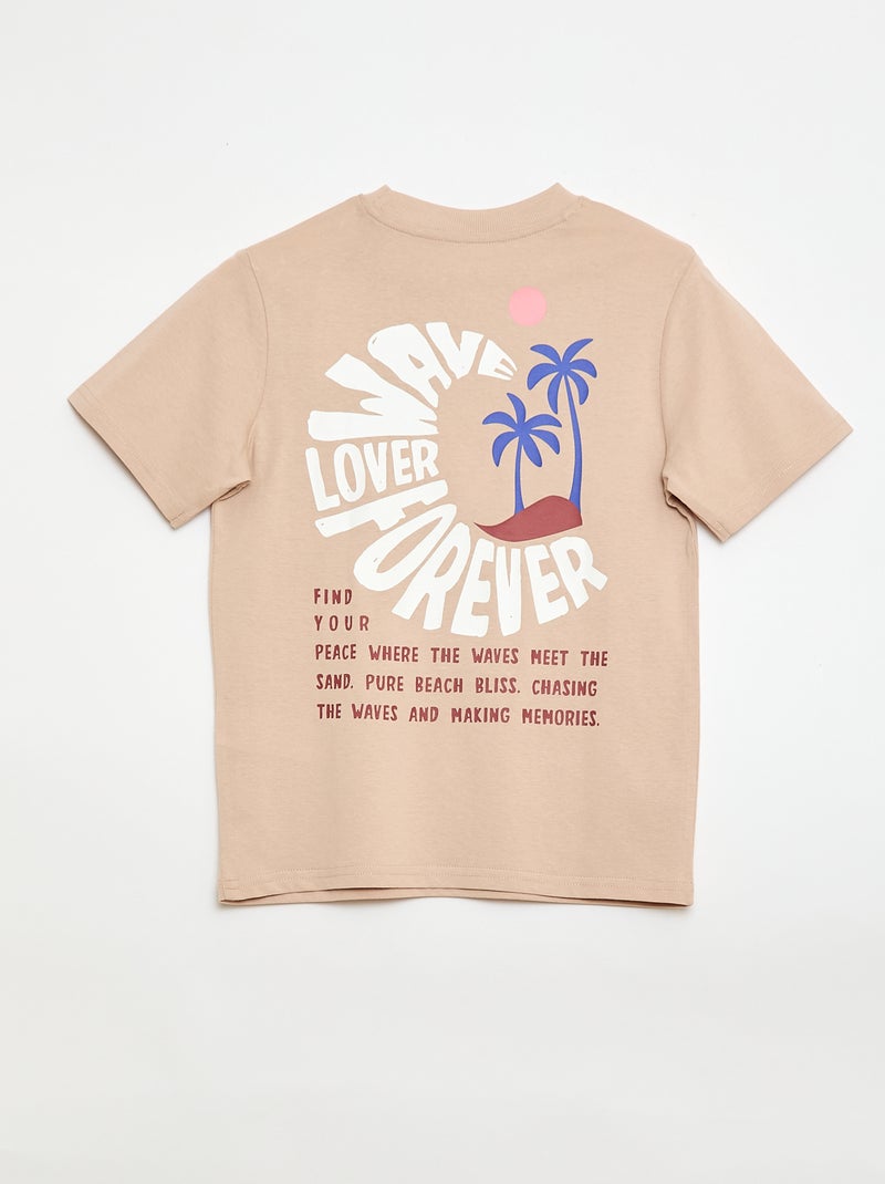 T-shirt à manches courtes imprimé recto/verso Beige - Kiabi