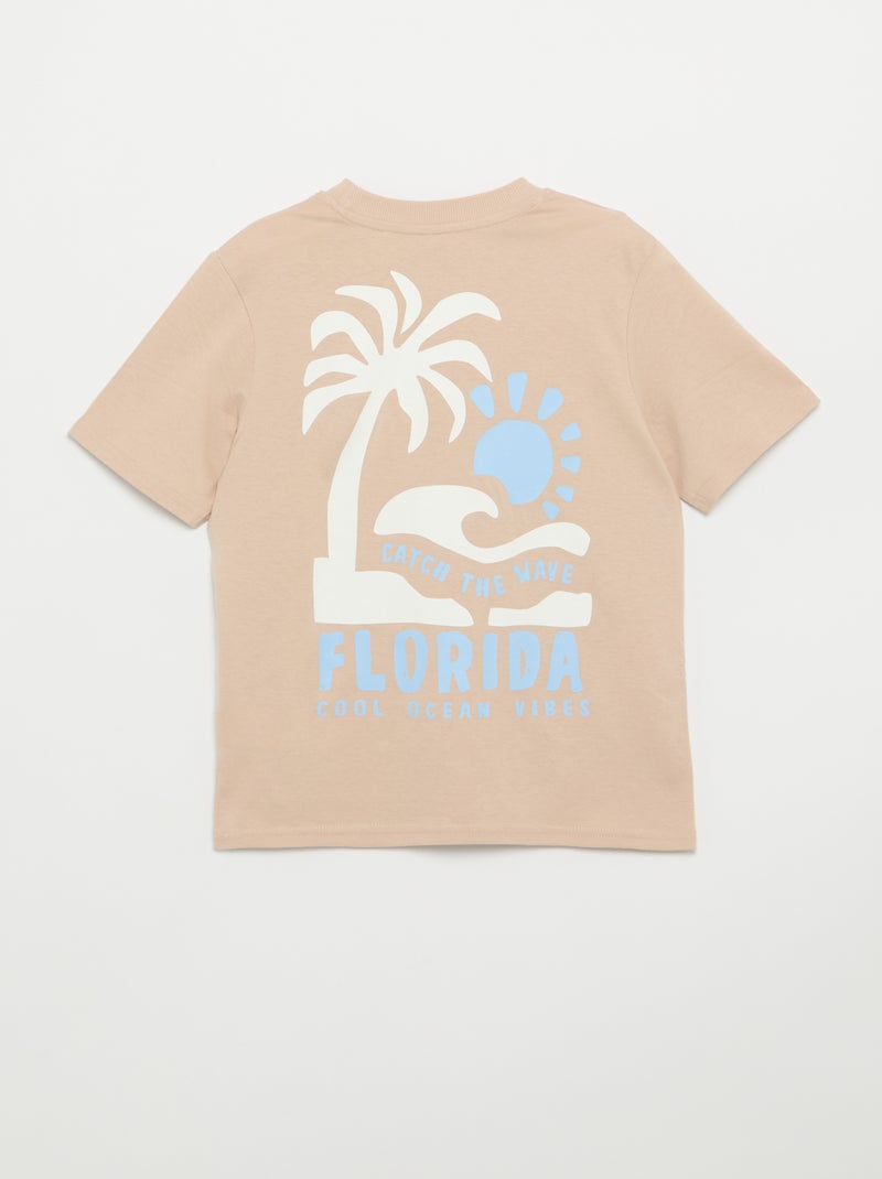 T-shirt à manches courtes imprimé recto/verso Beige - Kiabi