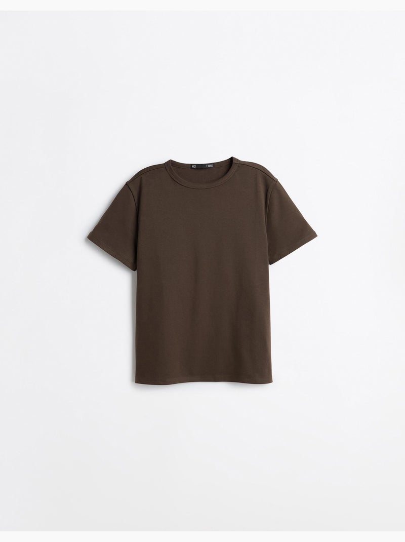 T-shirt à manches courtes interlocks, mo fashion Marron - Kiabi