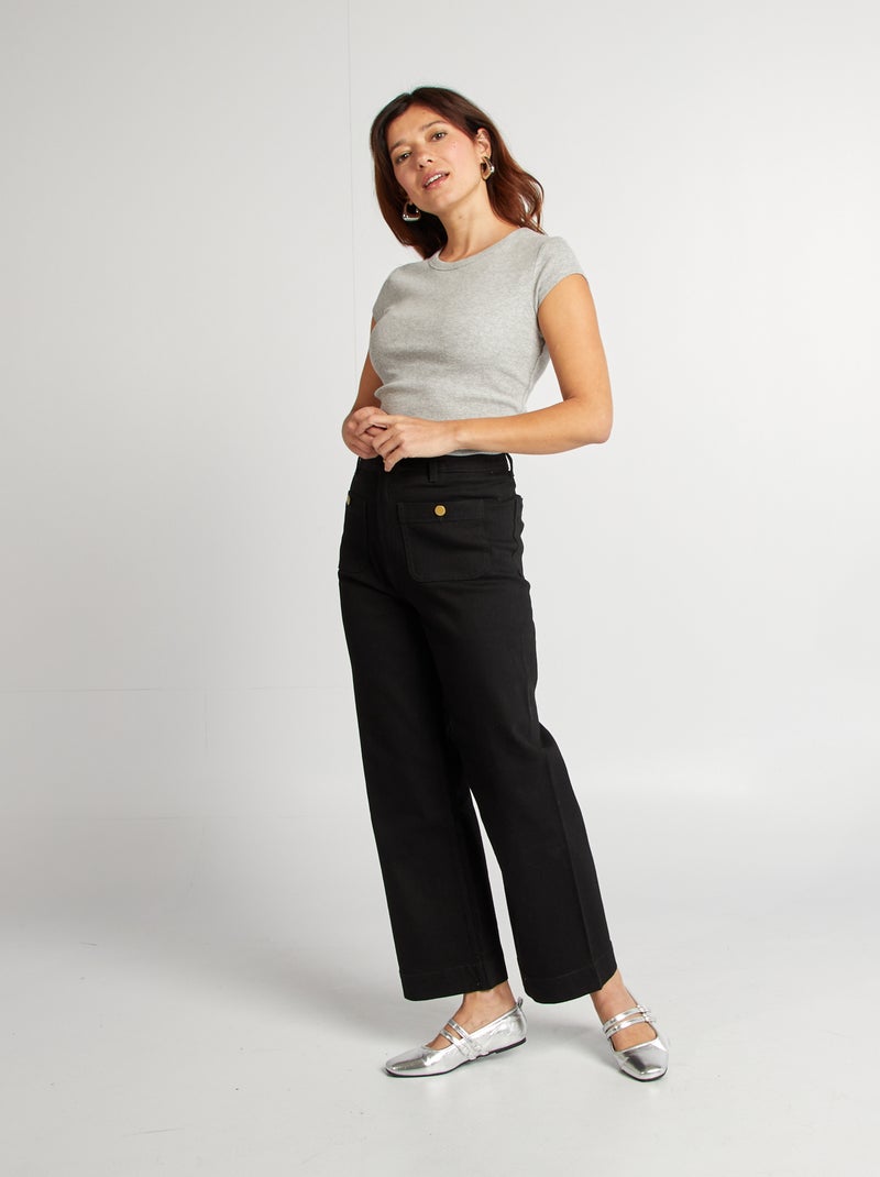 T-shirt à manches courtes maille côtelée GRIS - Kiabi