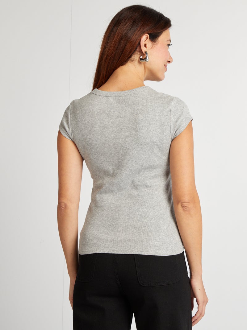 T-shirt à manches courtes maille côtelée GRIS - Kiabi