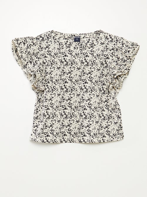 T-shirt à manches courtes volantées et à col rond avec imprimé - Kiabi