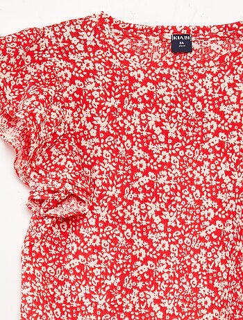 T-shirt à manches courtes volantées et à col rond avec imprimé