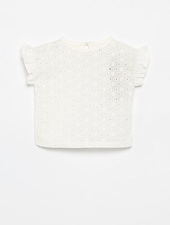 T-shirt à manches courtes volantées et broderies anglaises