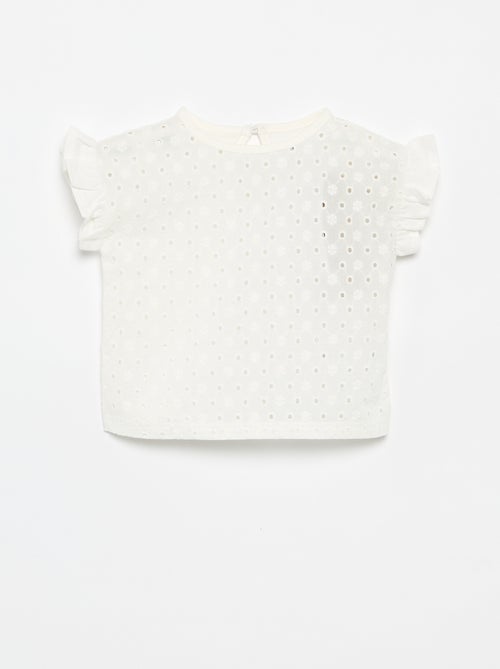 T-shirt à manches courtes volantées et broderies anglaises - Kiabi