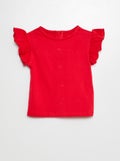 T-shirt à manches courtes volantées ROUGE - Kiabi