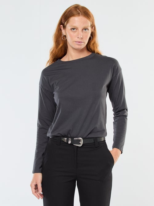 T-shirt à manches longue et col rond - Kiabi