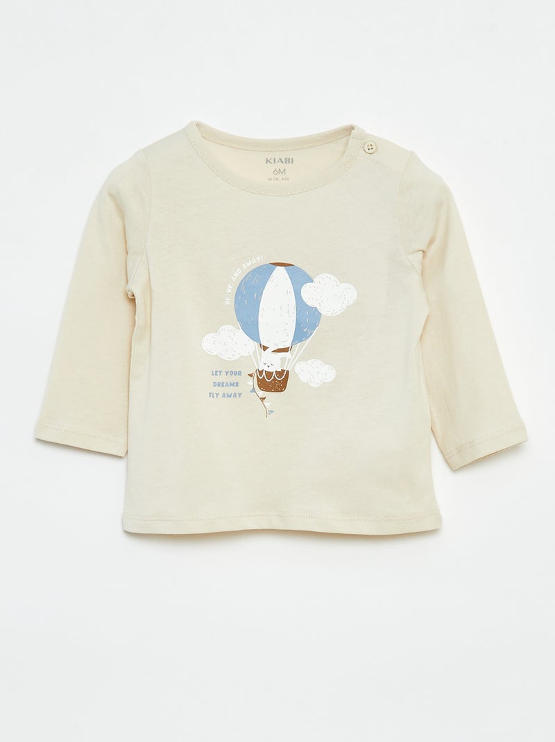 T-shirt à manches longues avec animation Beige - Kiabi