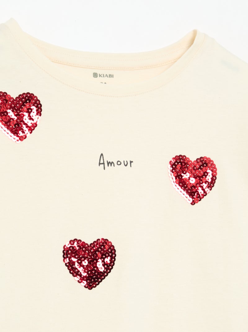 T-shirt à manches longues avec animation Beige - Kiabi