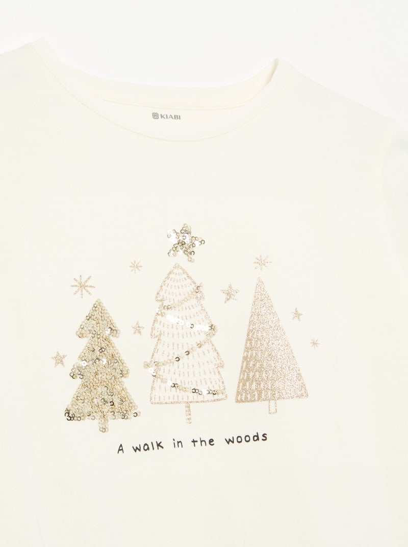 T-shirt à manches longues avec animation Beige - Kiabi