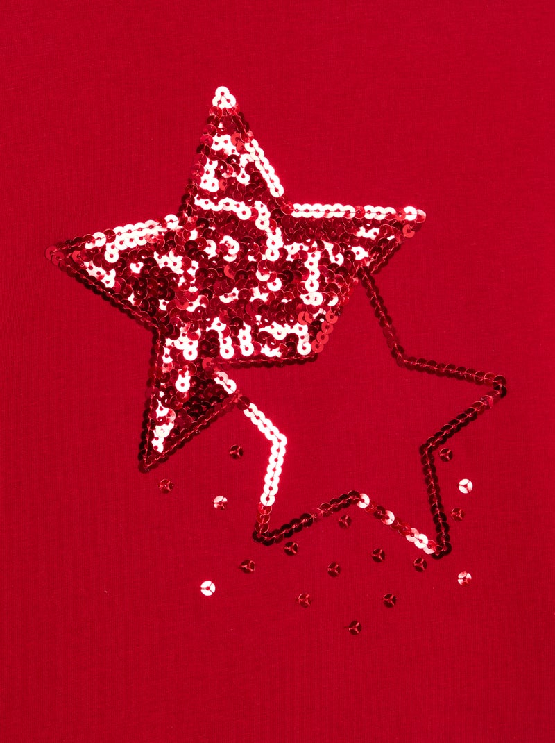 T-shirt à manches longues avec animation Rouge - Kiabi