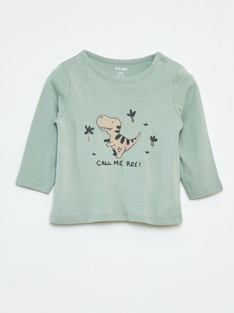 T-shirt à manches longues avec animation Vert - Kiabi
