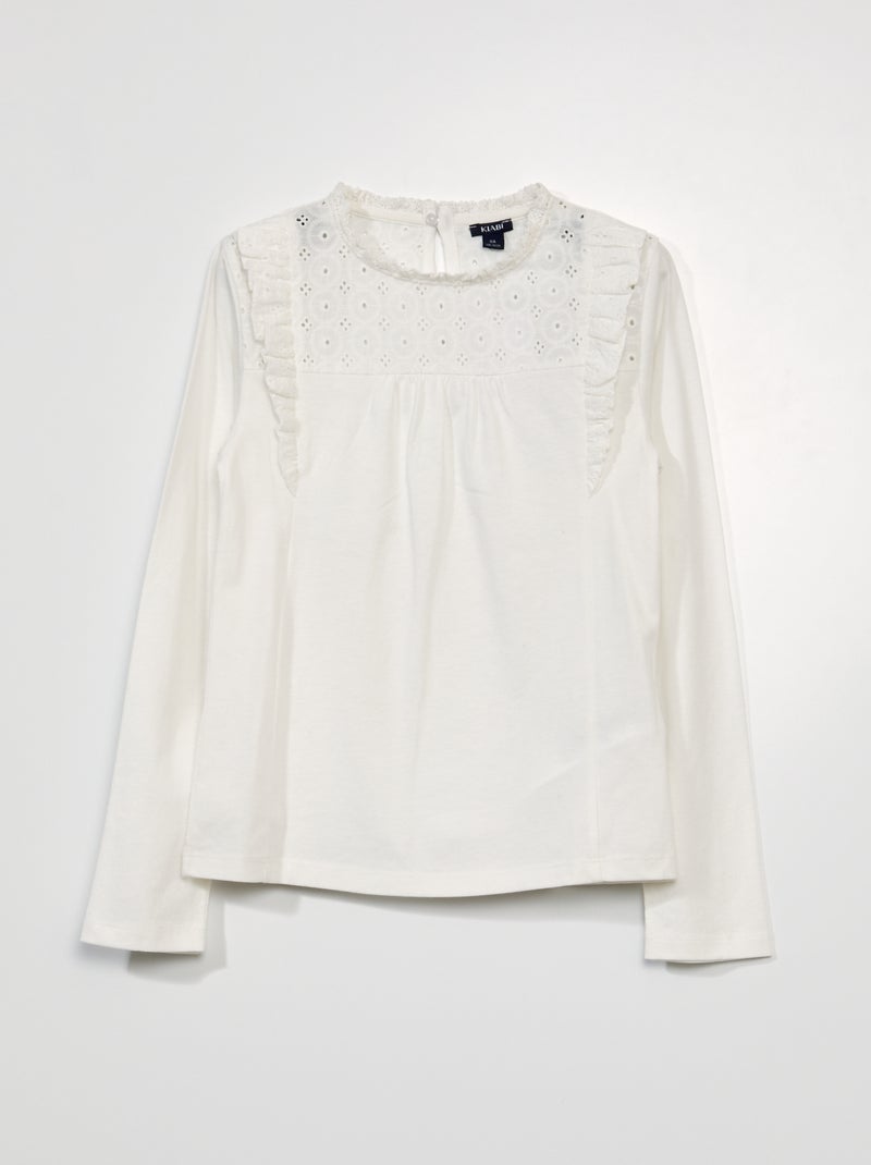T-shirt à manches longues avec broderie anglaise blanc - Kiabi