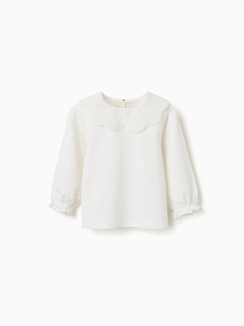 T-shirt à manches longues avec col en broderie anglaise - Kiabi