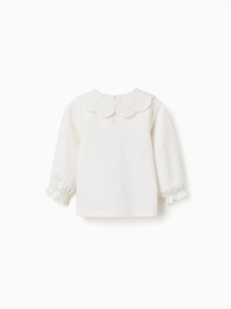 T-shirt à manches longues avec col en broderie anglaise Blanc - Kiabi