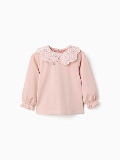T-shirt à manches longues avec col en broderie anglaise - Kiabi