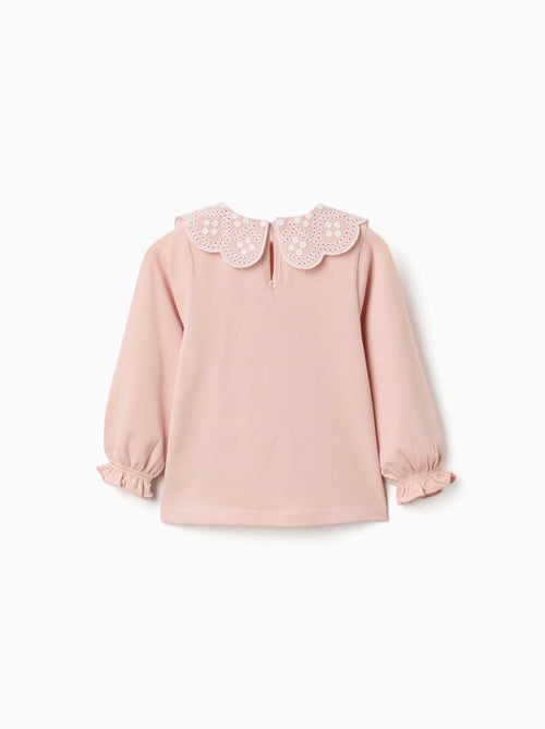 T-shirt à manches longues avec col en broderie anglaise - Kiabi