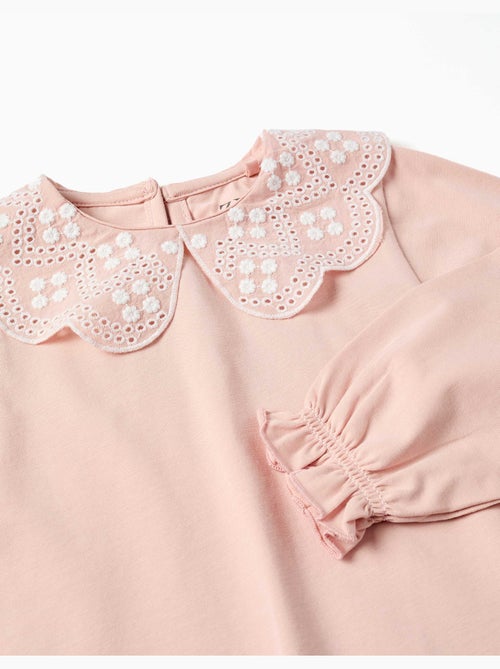 T-shirt à manches longues avec col en broderie anglaise - Kiabi