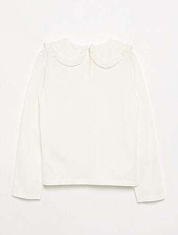 T-shirt à manches longues avec col en broderies anglaises