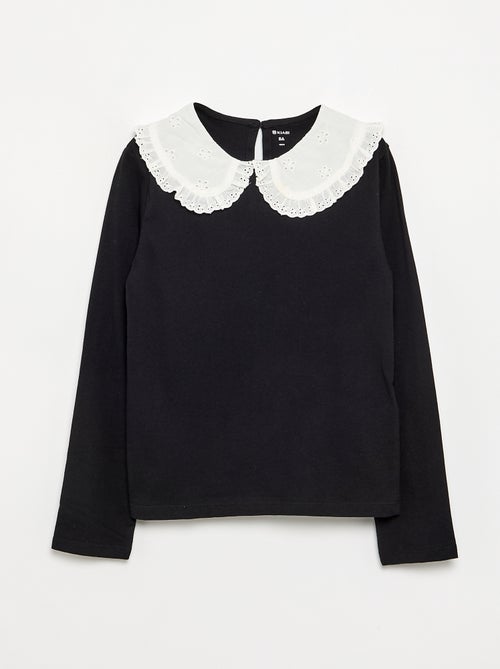 T-shirt à manches longues avec col en broderies anglaises - Kiabi