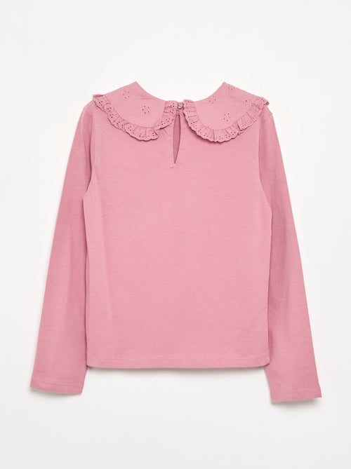T-shirt à manches longues avec col en broderies anglaises - Kiabi