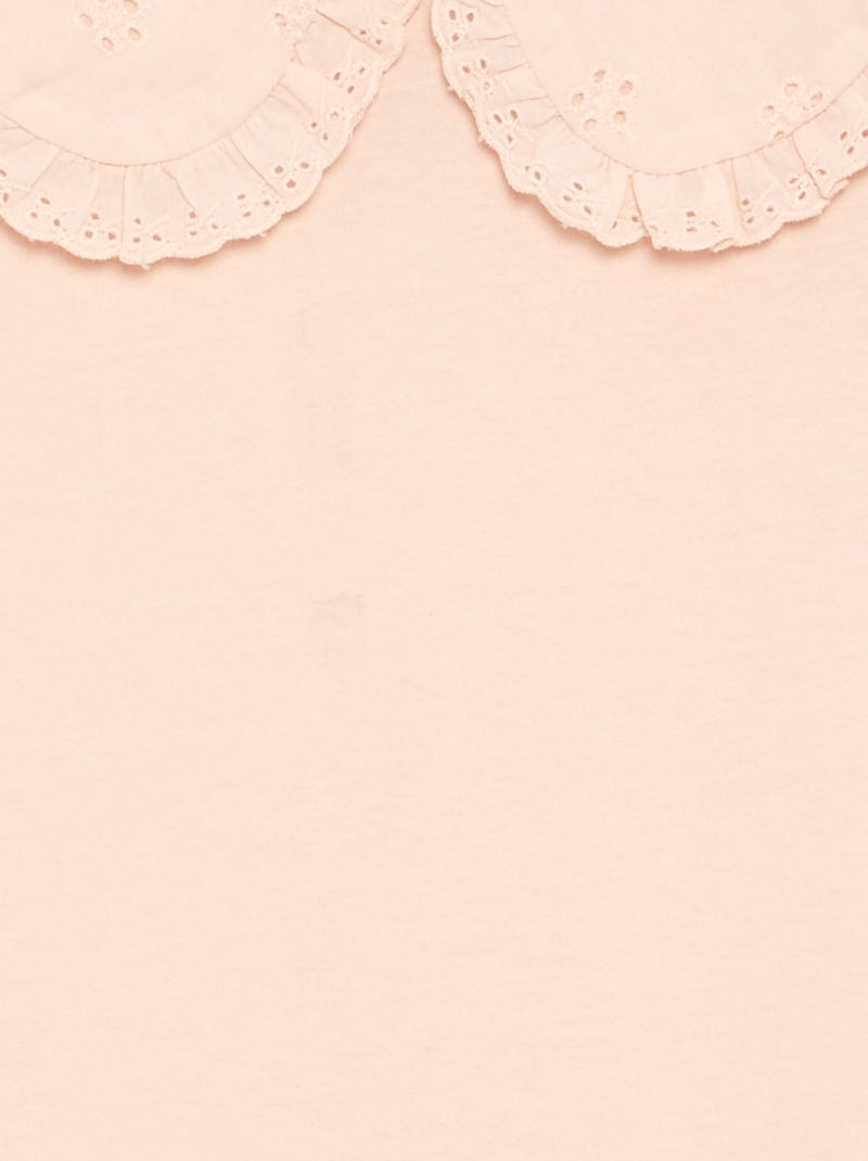 T-shirt à manches longues avec col en broderies anglaises Rose - Kiabi