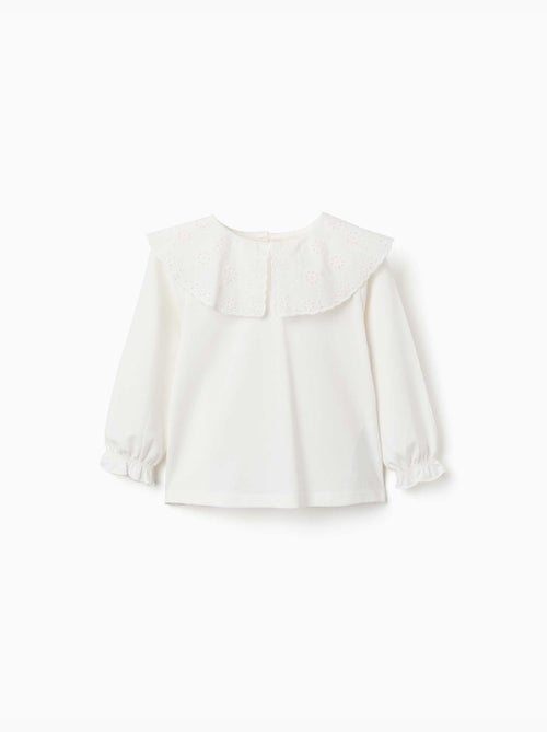 T-shirt à manches longues avec col maxi en broderie anglaise - Kiabi