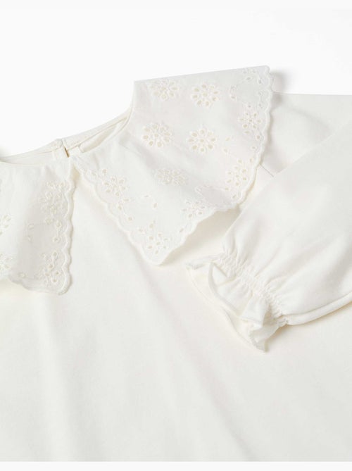T-shirt à manches longues avec col maxi en broderie anglaise - Kiabi