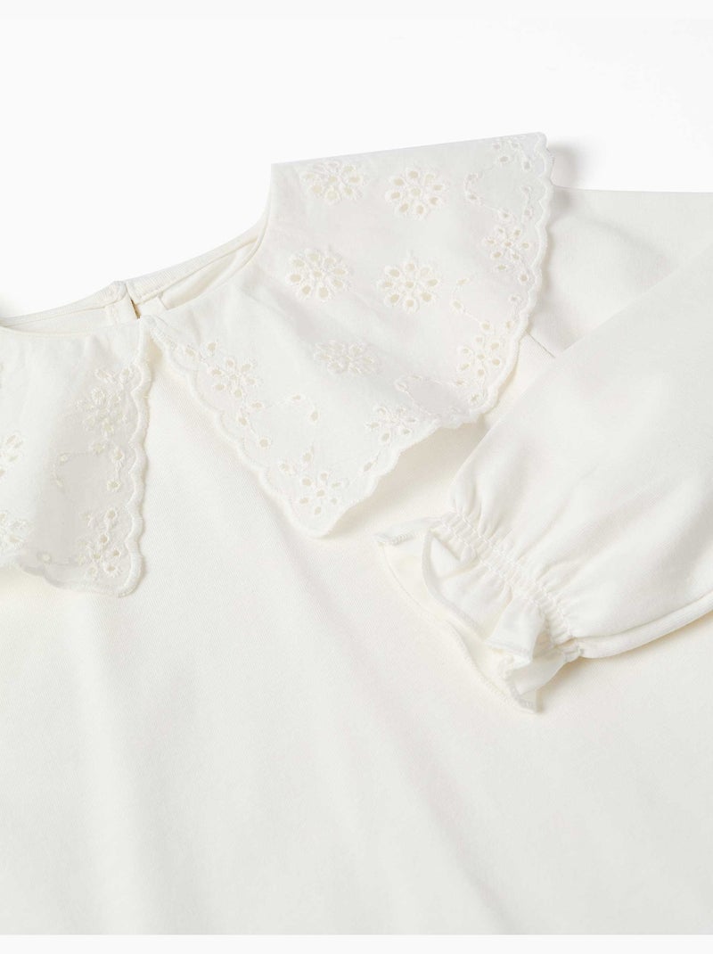 T-shirt à manches longues avec col maxi en broderie anglaise Blanc - Kiabi