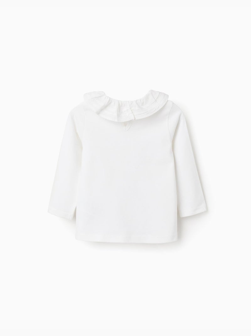 T-Shirt À Manches Longues Avec Col Volant Blanc - Kiabi