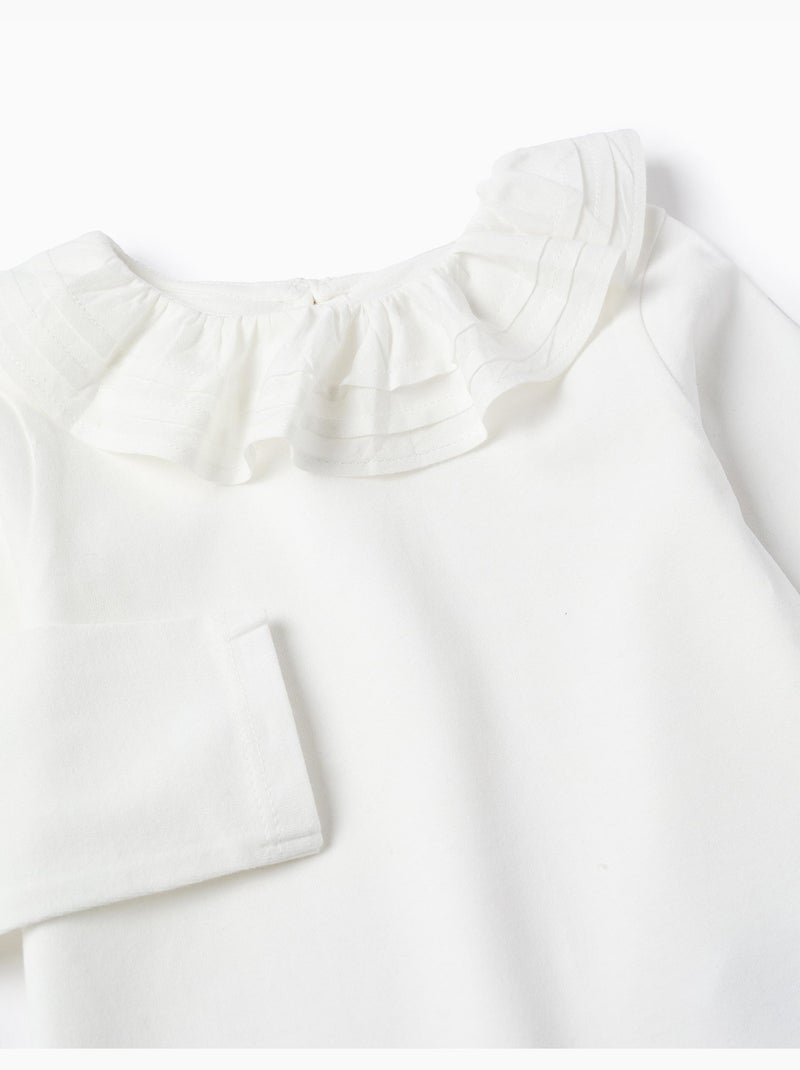 T-Shirt À Manches Longues Avec Col Volant Blanc - Kiabi