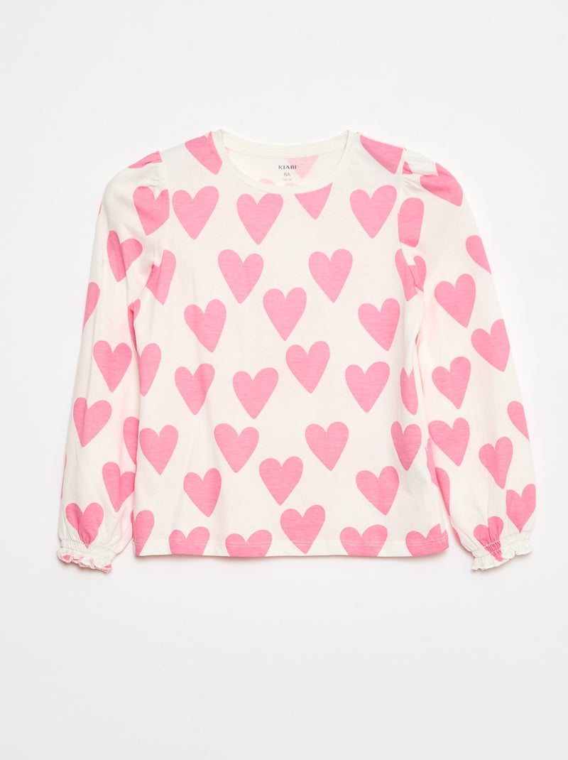 T-shirt à manches longues avec fronces aux épaules Blanc - Kiabi