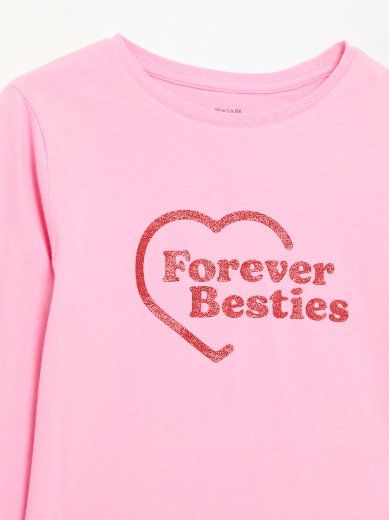 T-shirt à manches longues avec imprimé Rose - Kiabi