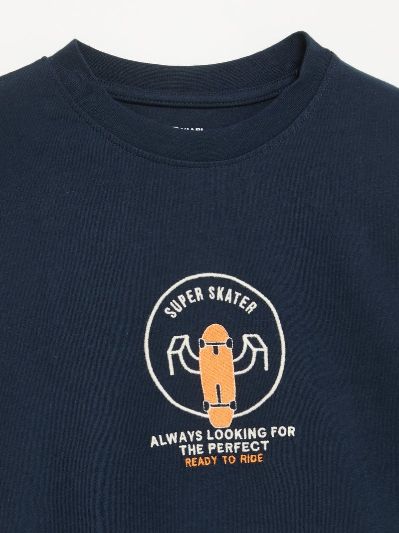 T-shirt à manches longues avec patchs devant et dos Marine - Kiabi