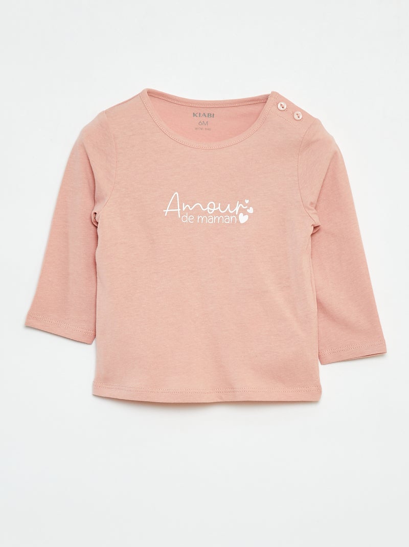 T-shirt à manches longues avec print Rose - Kiabi