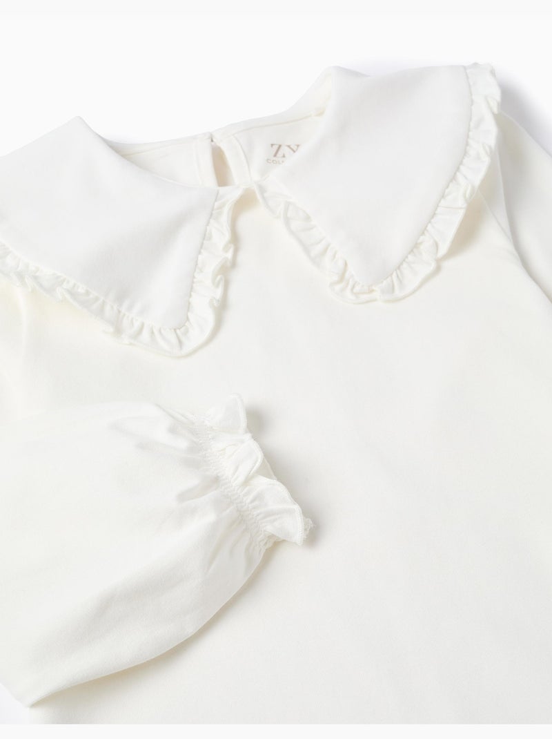 T-shirt à  Manches Longues avec Volants Blanc - Kiabi