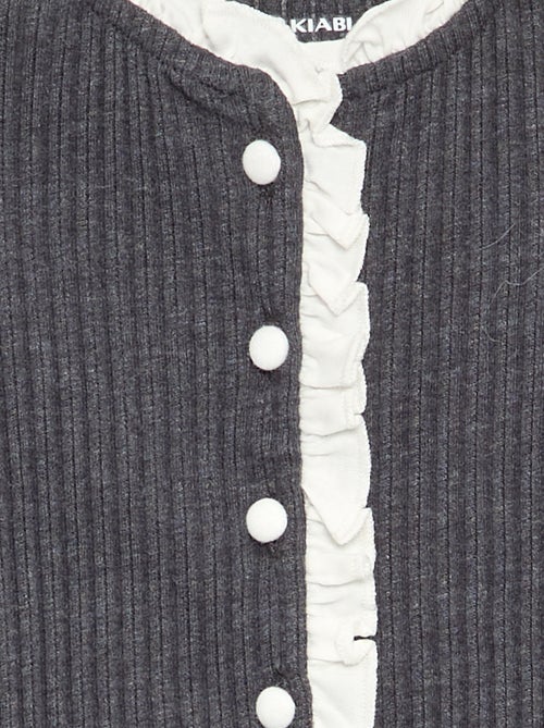 T-shirt à manches longues avec volants et boutons contrastés - Kiabi