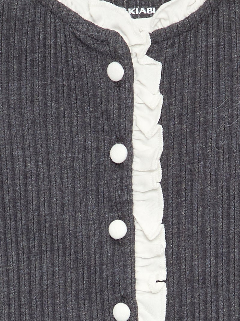 T-shirt à manches longues avec volants et boutons contrastés Gris foncé/anthracite - Kiabi
